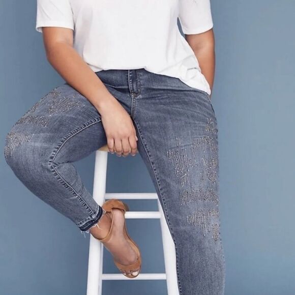 Lane Bryant Denim - Lane BRYANT Mid Rise SuperStretch Skinny Bead Rhinestone Jeans